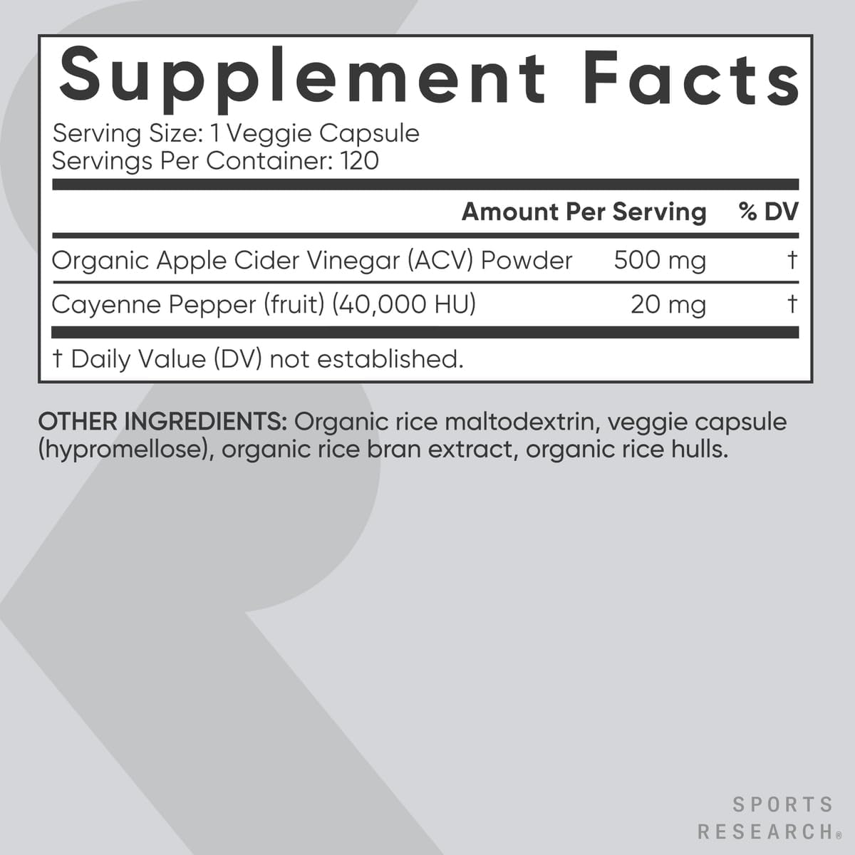 Vinagre de sidra de manzana 520MG 120 cápsulas vegetales - Sports Research