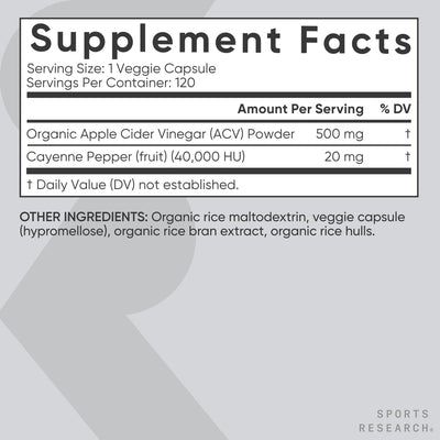 Vinagre de sidra de manzana 520MG 120 cápsulas vegetales - Sports Research