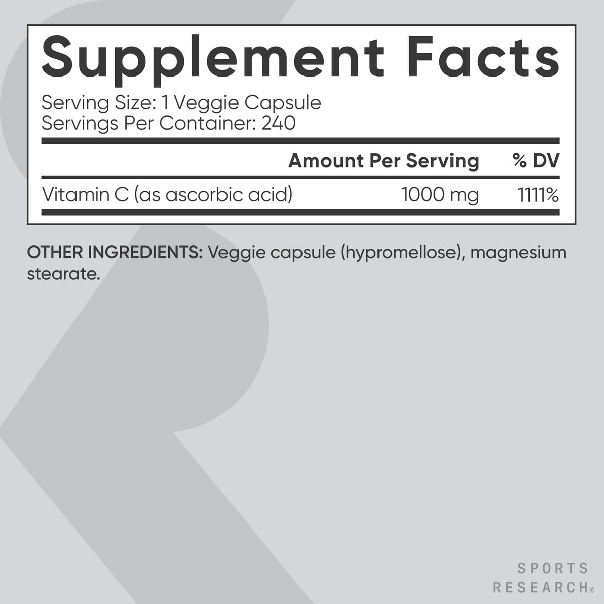 Vitamin C 1000MG 240 Cápsulas Apoyo Antioxidante - Sports Research