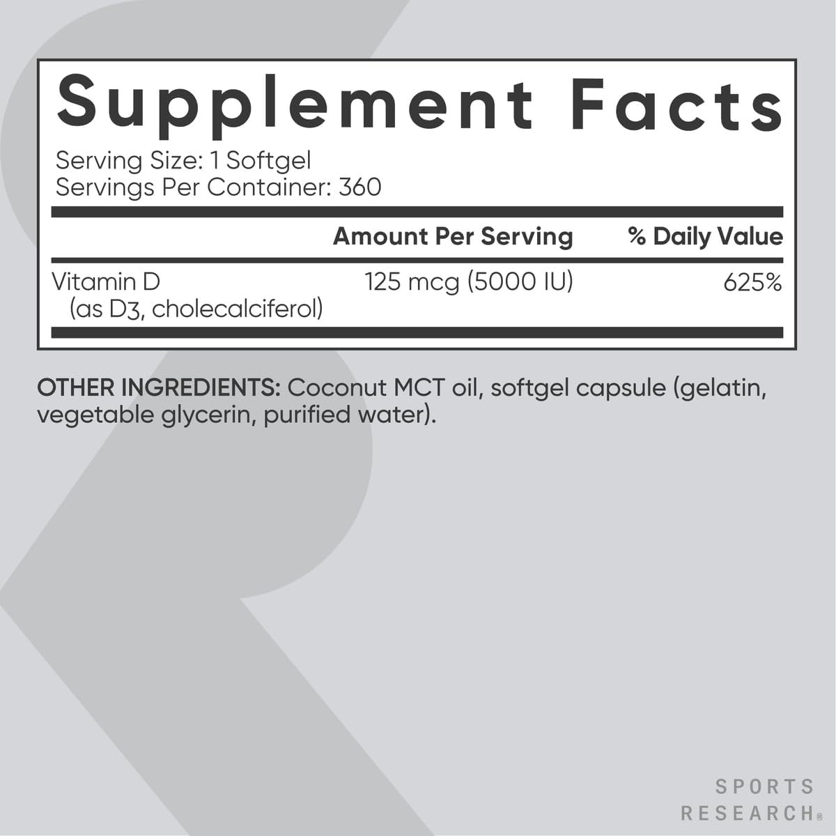 Vitamina D3 con Aceite de Coco - Cápsulas Blandas - Sports Research