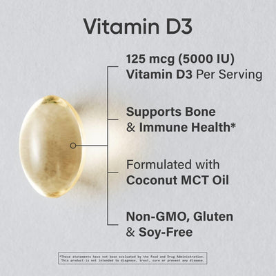 Vitamina D3 con Aceite de Coco - Cápsulas Blandas - Sports Research