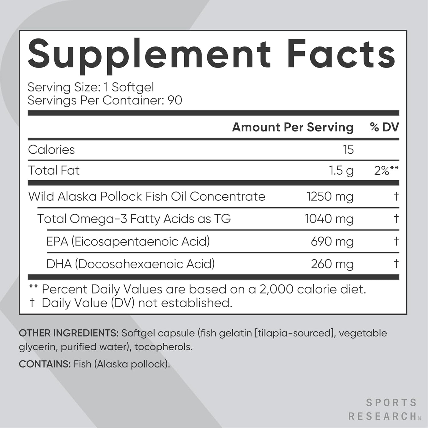 Alaskan Omega-3 EPA y DHA 90 cápsulas blandas - Sports Research