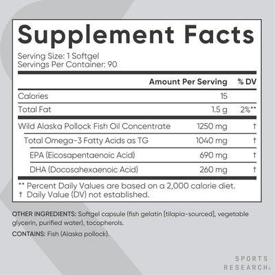 Alaskan Omega-3 EPA y DHA 90 cápsulas blandas - Sports Research